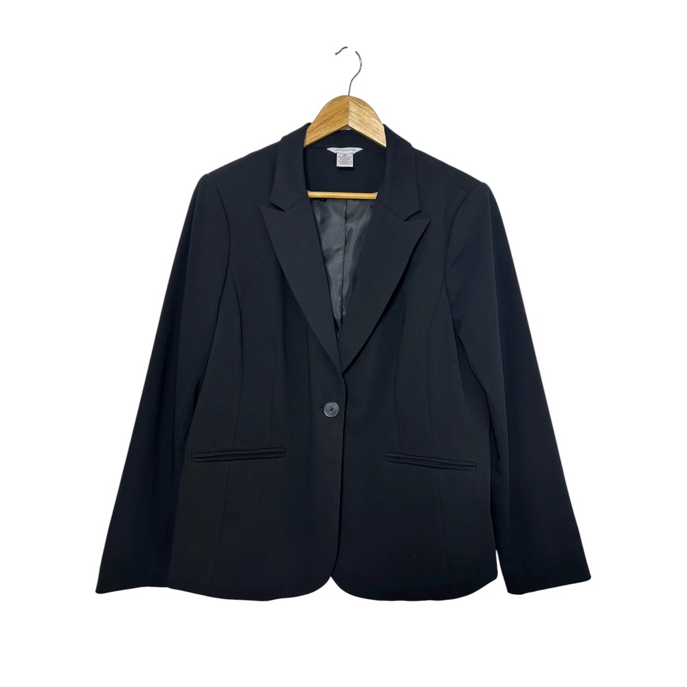 Liz Claiborne Collection Stretch Poly rayon 1 Button Work Black Blazer Jacket 16